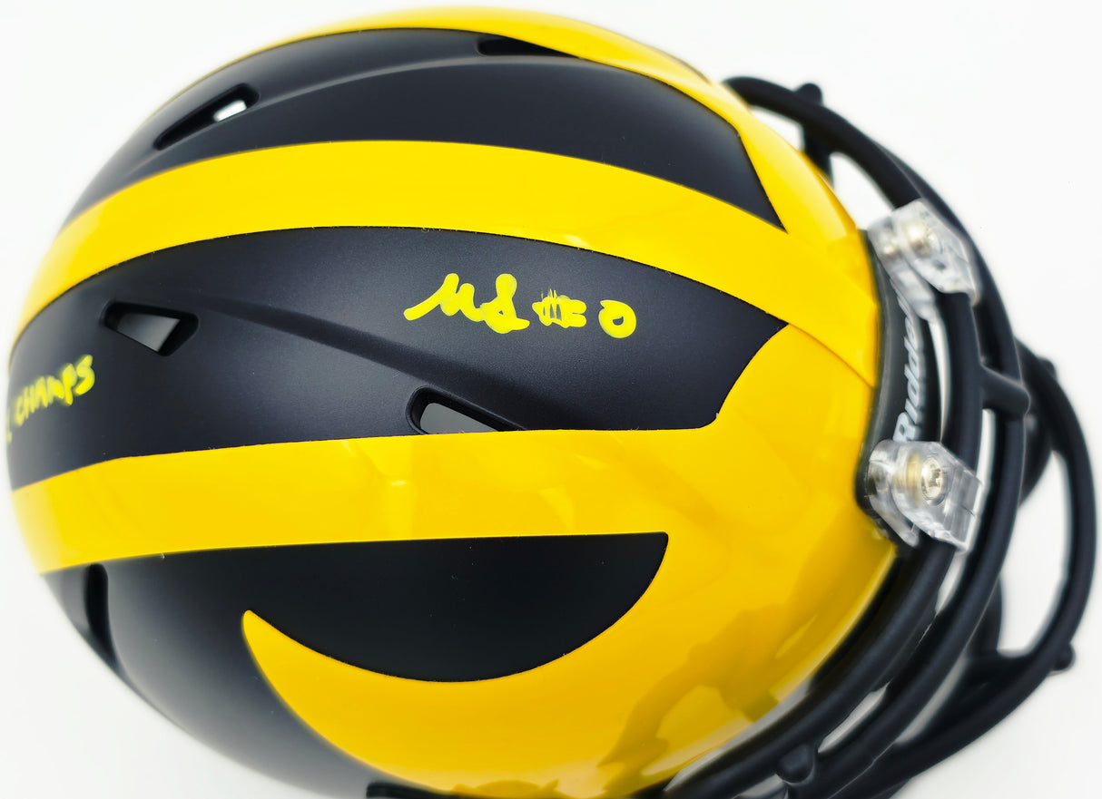 Mike Sainristil Autographed Michigan Wolverines Black Speed Mini Helmet "23 Nat'l Champs" Beckett BAS Witness #4W083651