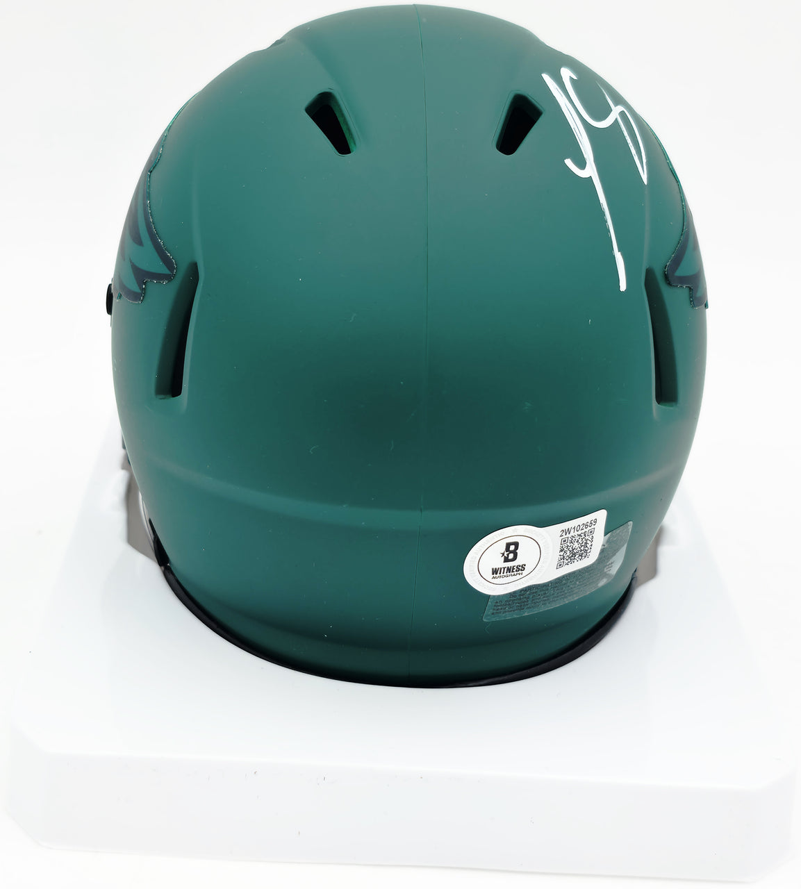 LeSean McCoy Autographed Philadelphia Eagles Rave Green Speed Mini Helmet Beckett BAS Witness #2W102659