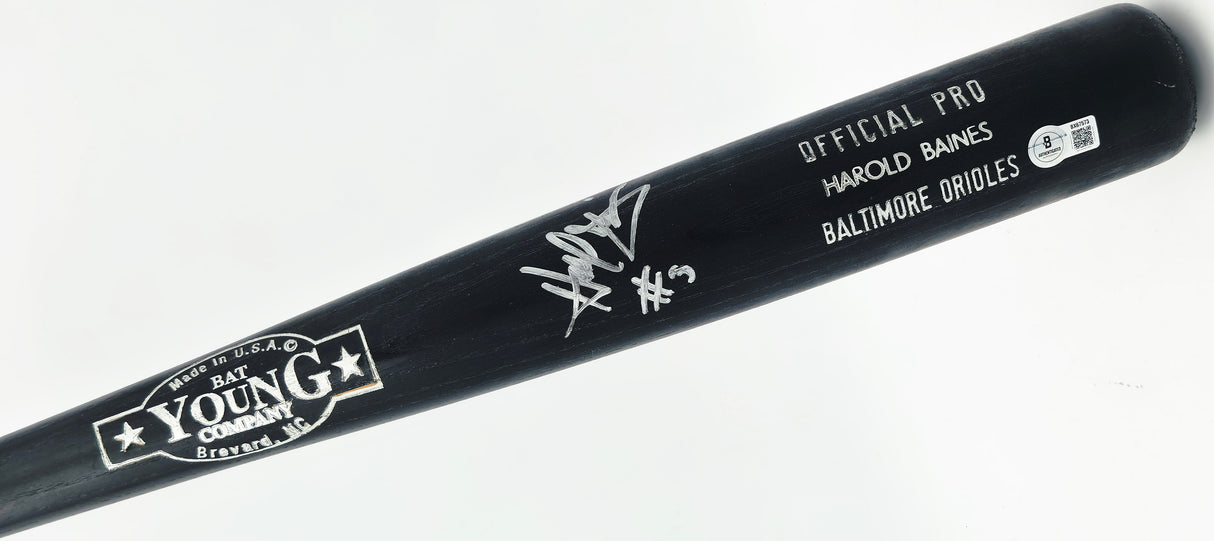 Harold Baines Autographed Game Issued Young Bat Co. Baseball Bat Baltimore Orioles Beckett BAS QR #BX67573