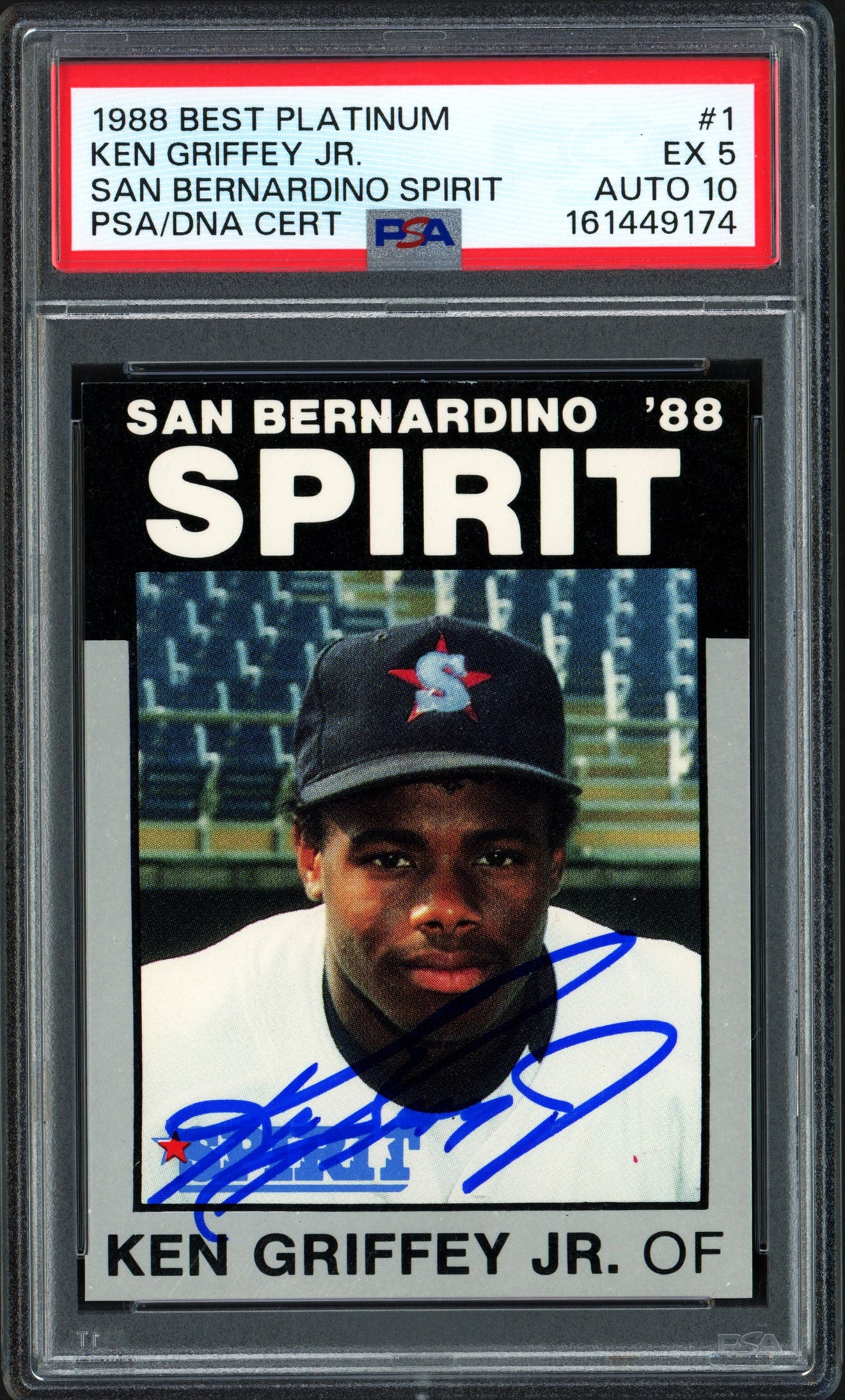 Ken Griffey Jr. Autographed 1988 Best Platinum San Bernardino Spirit Rookie Card #1 PSA 5 Auto Grade Gem Mint 10 PSA/DNA #161449174