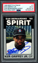 Ken Griffey Jr. Autographed 1988 Best Platinum San Bernardino Spirit Rookie Card #1 PSA 5 Auto Grade Gem Mint 10 PSA/DNA #161449174