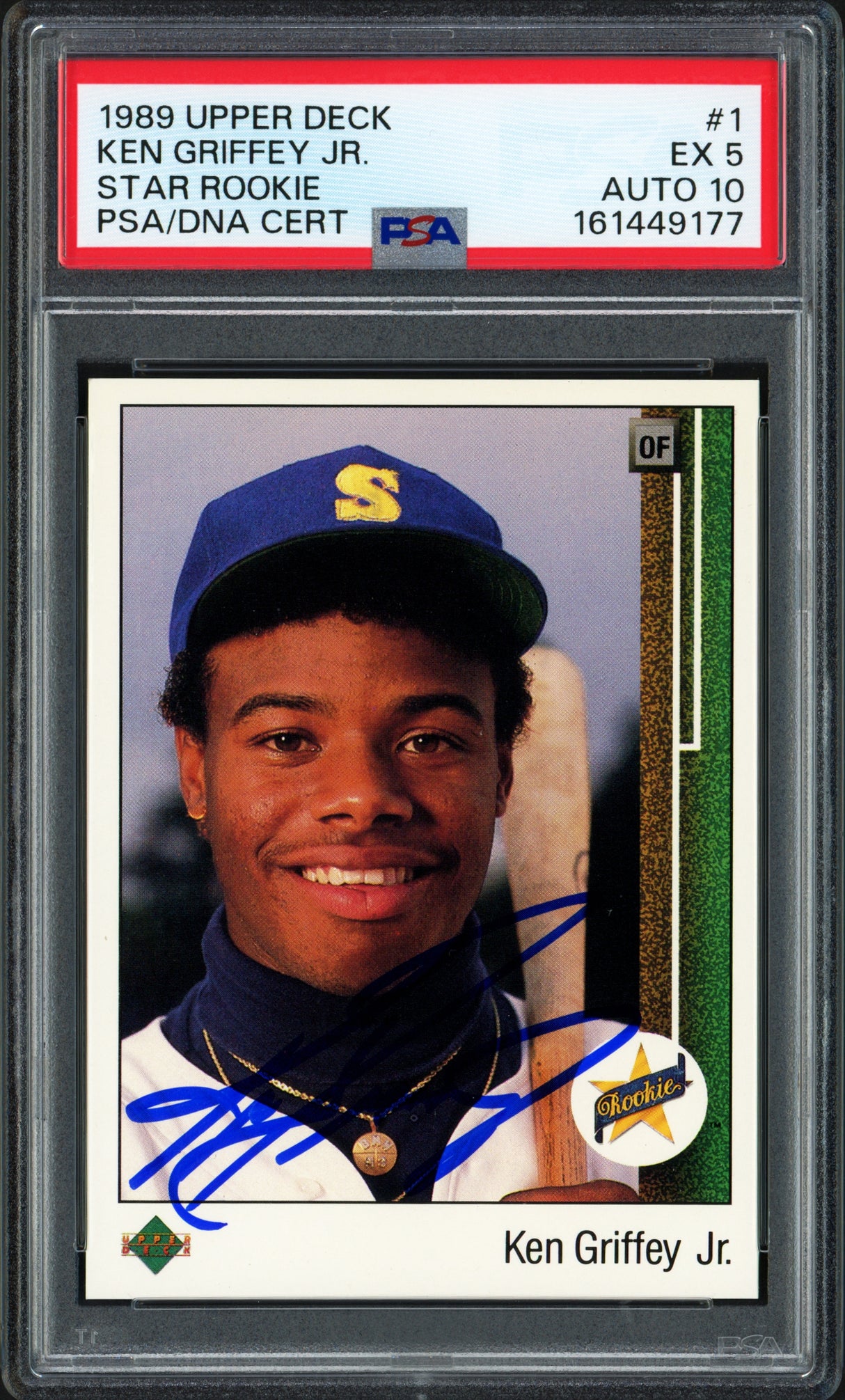 Ken Griffey Jr. Autographed 1989 Upper Deck Rookie Card #1 Seattle Mariners PSA 5 Auto Grade Gem Mint 10 PSA/DNA #161449177