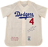 Brooklyn Dodgers Duke Snider Autographed Cream Mitchell & Ness Stat Jersey "407 HR's, 11 WS HR's & HOF 1980" Beckett BAS QR #BW06393