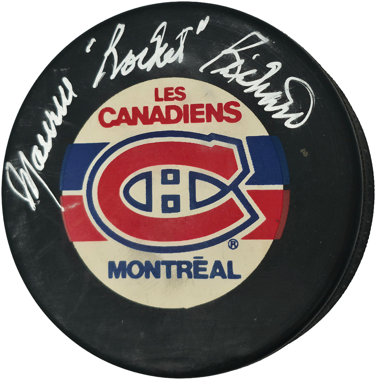 Maurice Rocket Richard Autographed Hockey Puck Montreal Canadiens Beckett BAS QR #BX67644