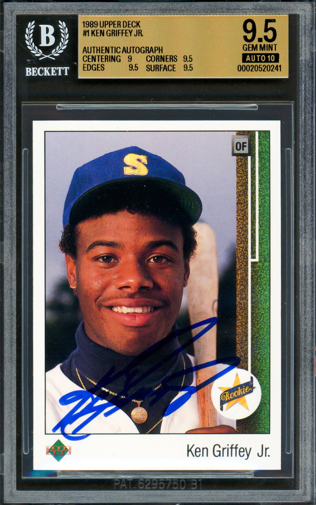 Ken Griffey Jr. Autographed 1989 Upper Deck Rookie Card #1 Seattle Mariners BGS 9.5 Auto Grade Gem Mint 10 Beckett BAS #20520241