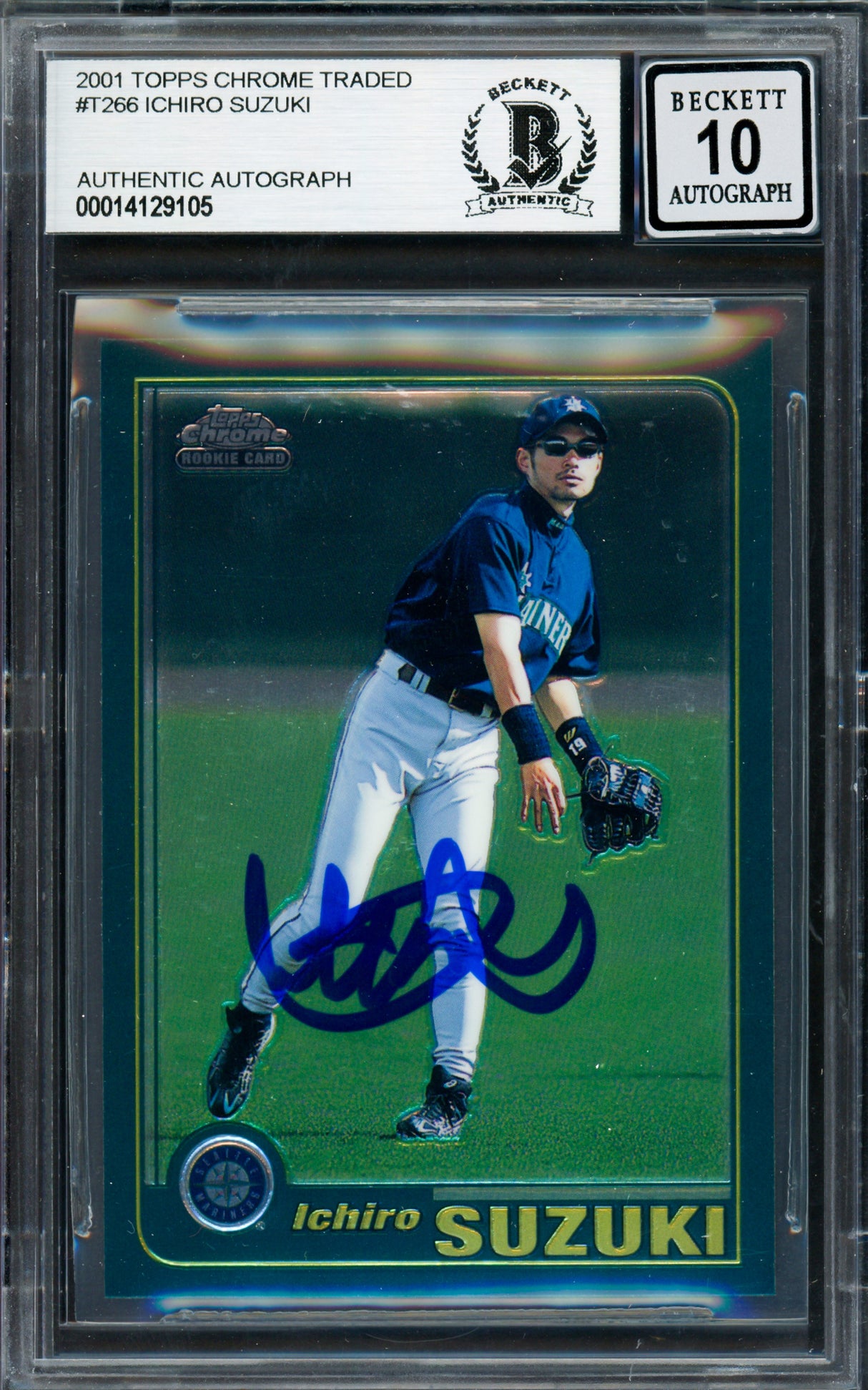 Ichiro Suzuki Autographed 2001 Topps Chrome Traded Rookie Card #T266 Seattle Mariners Auto Grade Gem Mint 10 Beckett BAS #14129105