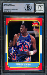 Patrick Ewing Autographed 1986-87 Fleer Rookie Card #32 New York Knicks Auto Grade Gem Mint 10 Beckett BAS #15772173
