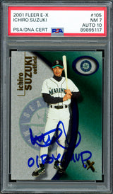 Ichiro Suzuki Autographed 2001 Fleer E-X Rookie Card #105 Seattle Mariners PSA 7 Auto Grade Gem Mint 10 "01 ROY/MVP" #101/1999 PSA/DNA #89895117