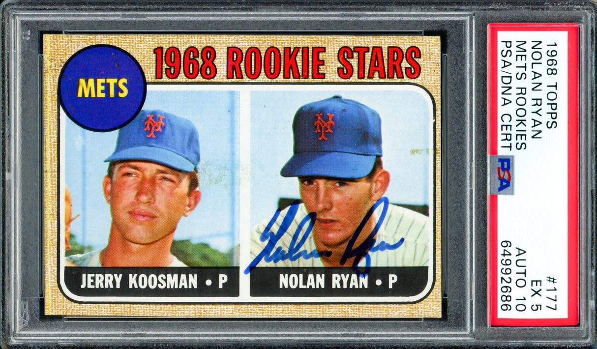 Nolan Ryan Autographed 1968 Topps Rookie Card #177 New York Mets PSA 5 Auto Grade Gem Mint 10 PSA/DNA #64992686