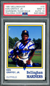 Ken Griffey Jr. Autographed 1987 Bellingham Rookie Card #15 Seattle Mariners PSA 9 Auto Grade Gem Mint 10 "87 #1 Pick" PSA/DNA #68018684