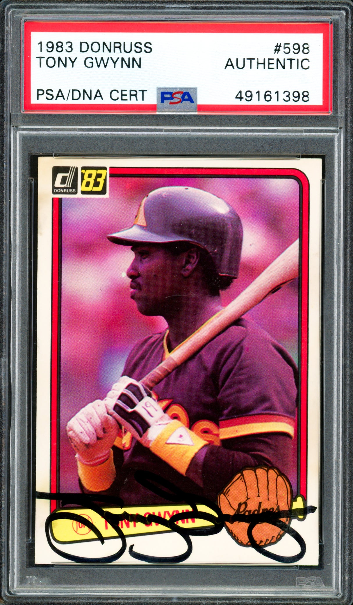 Tony Gwynn Autographed 1983 Donruss Rookie Card #598 San Diego Padres PSA/DNA #49161398