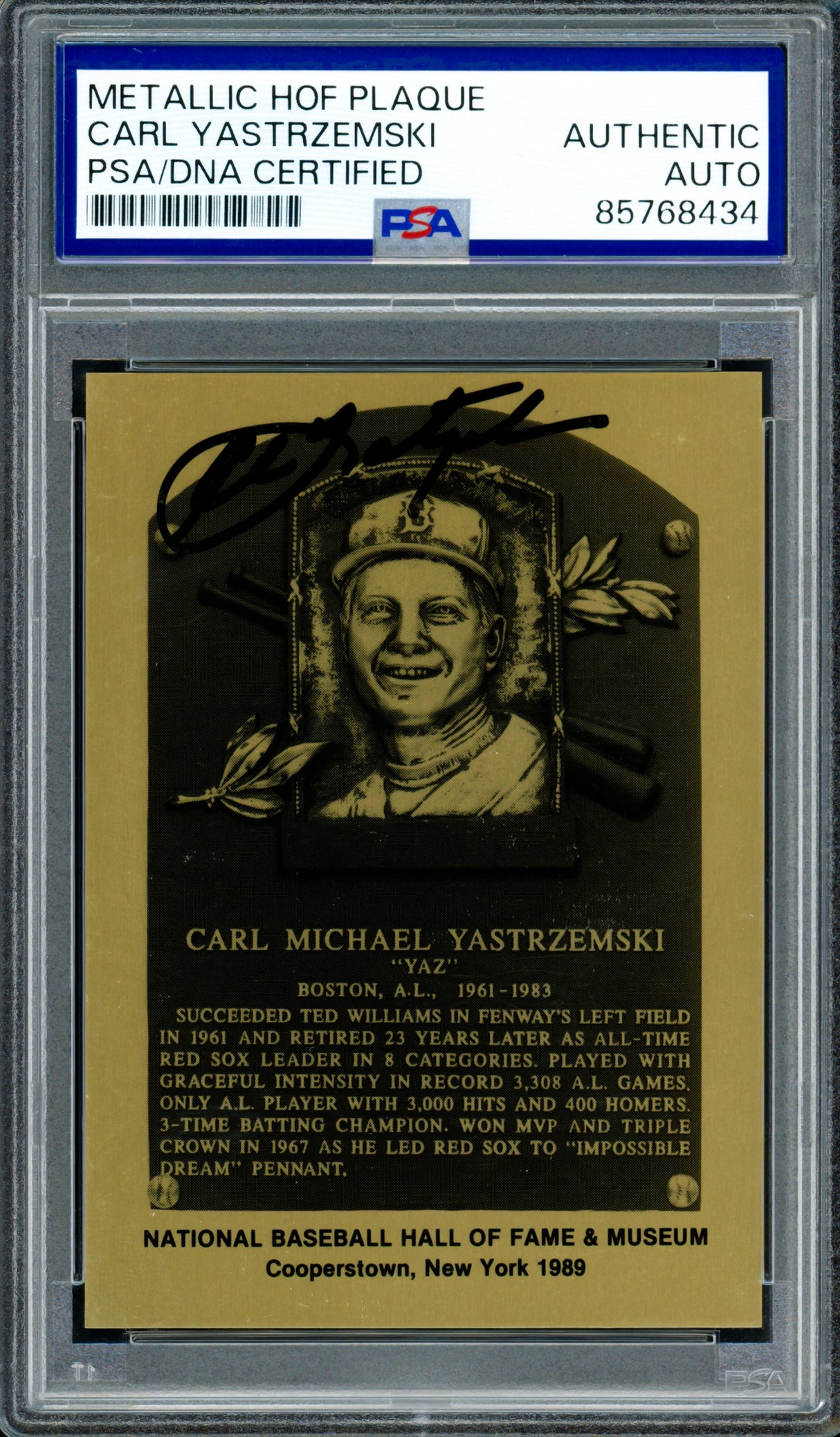 Carl Yastrzemski Autographed 1989 Hall of Fame Metallic Plaque Boston Red Sox PSA/DNA #85768434