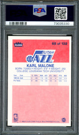Karl Malone Autographed 1986-87 Fleer Rookie Card #68 Utah Jazz PSA 8 Auto Grade Gem Mint 10 PSA/DNA #73035330