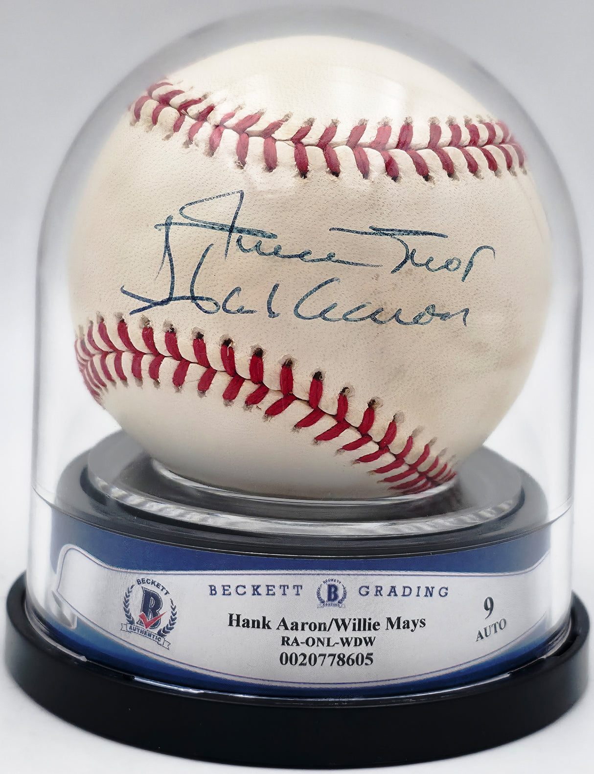 Willie Mays & Hank Aaron Autographed Official NL Baseball Auto Grade Mint 9 Beckett BAS #20778605