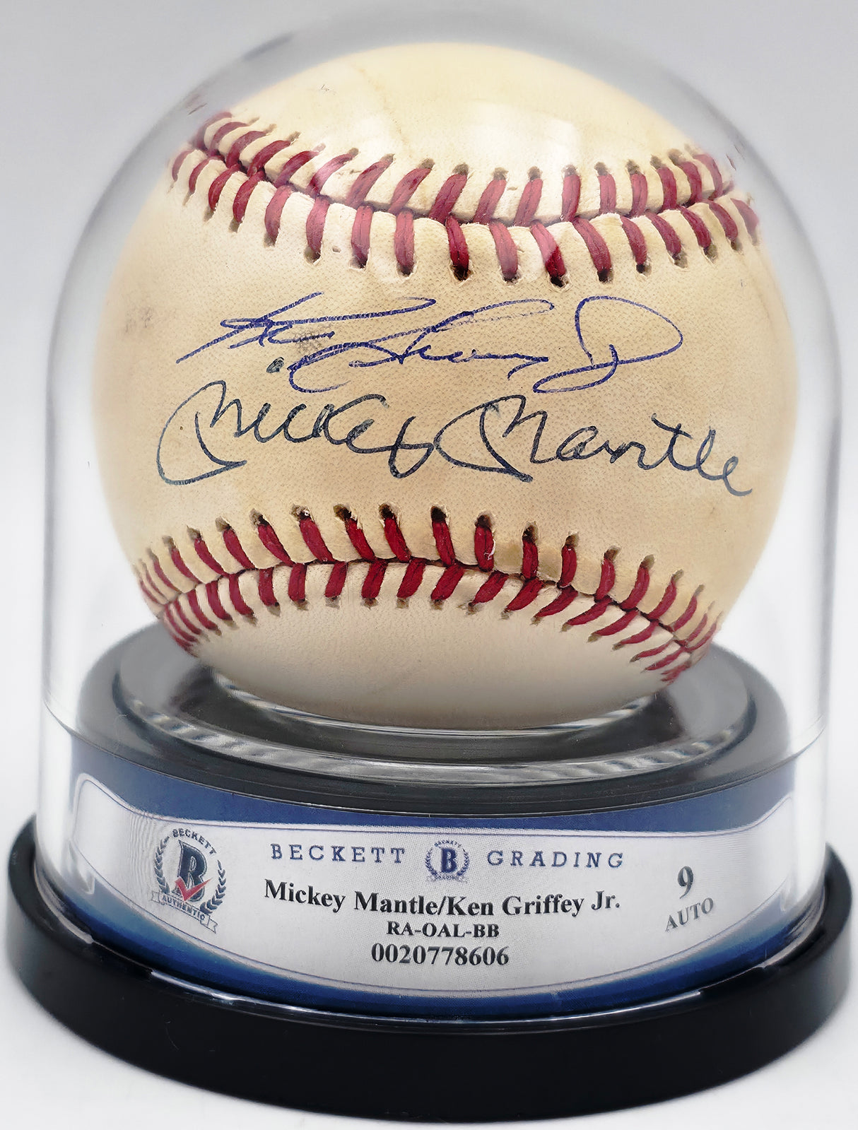 Mickey Mantle & Ken Griffey Jr. Autographed Official AL Baseball Auto Grade Mint 9 Beckett BAS #20778606