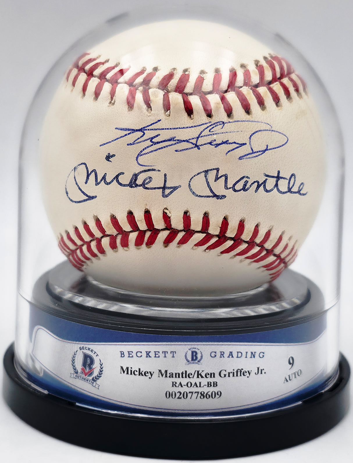 Mickey Mantle & Ken Griffey Jr. Autographed Official AL Baseball Auto Grade Mint 9 Beckett BAS #20778609