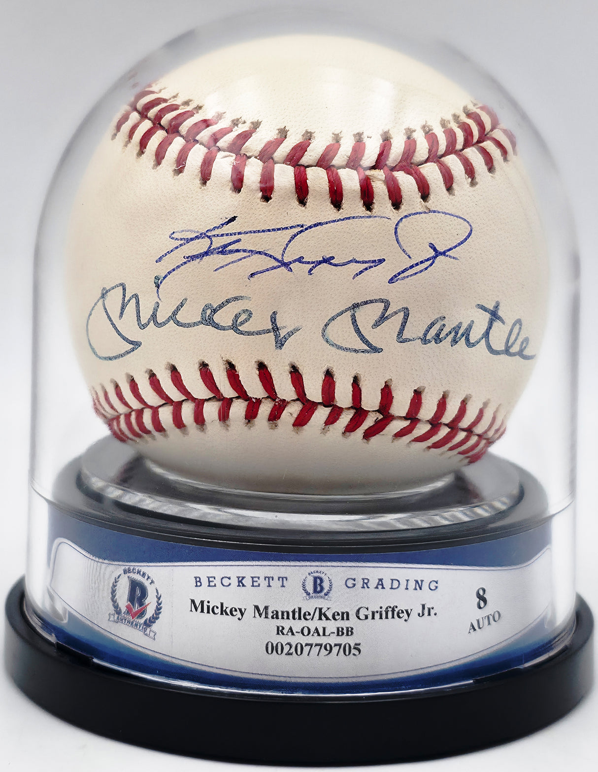Mickey Mantle & Ken Griffey Jr. Autographed Official AL Baseball Auto Grade Near Mint/Mint 8 Beckett BAS #20779705