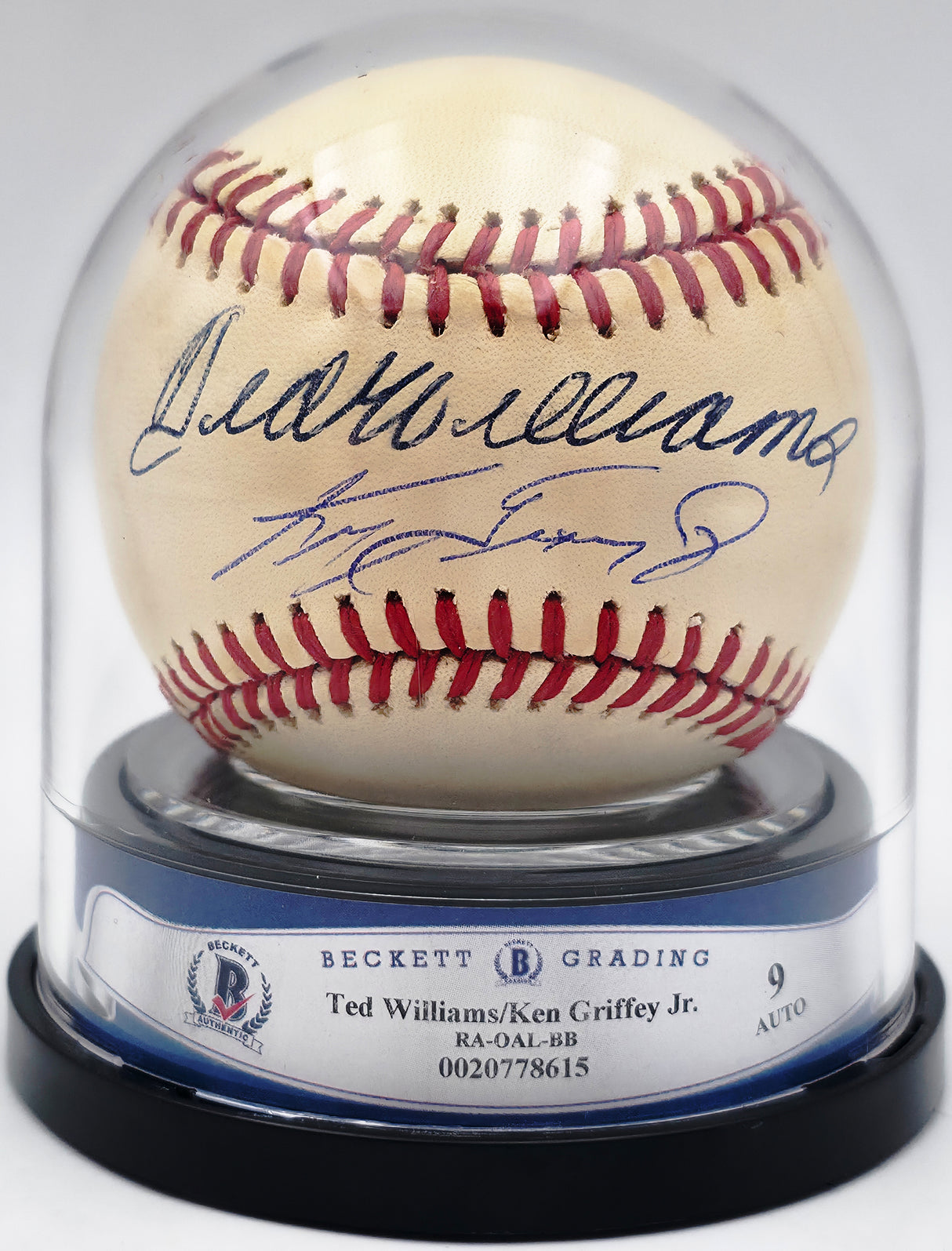 Ted Williams & Ken Griffey Jr. Autographed Official AL Baseball Auto Grade Mint 9 Beckett BAS #20778615