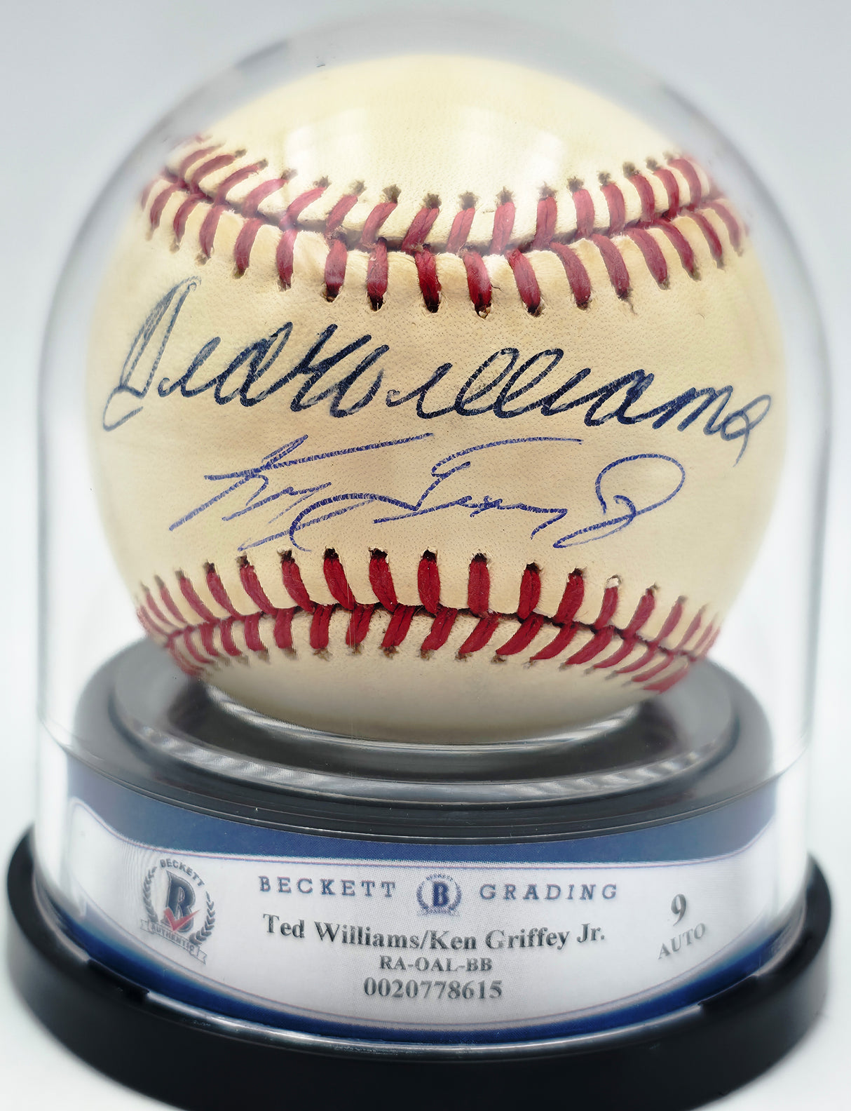 Ted Williams & Ken Griffey Jr. Autographed Official AL Baseball Auto Grade Mint 9 Beckett BAS #20778615