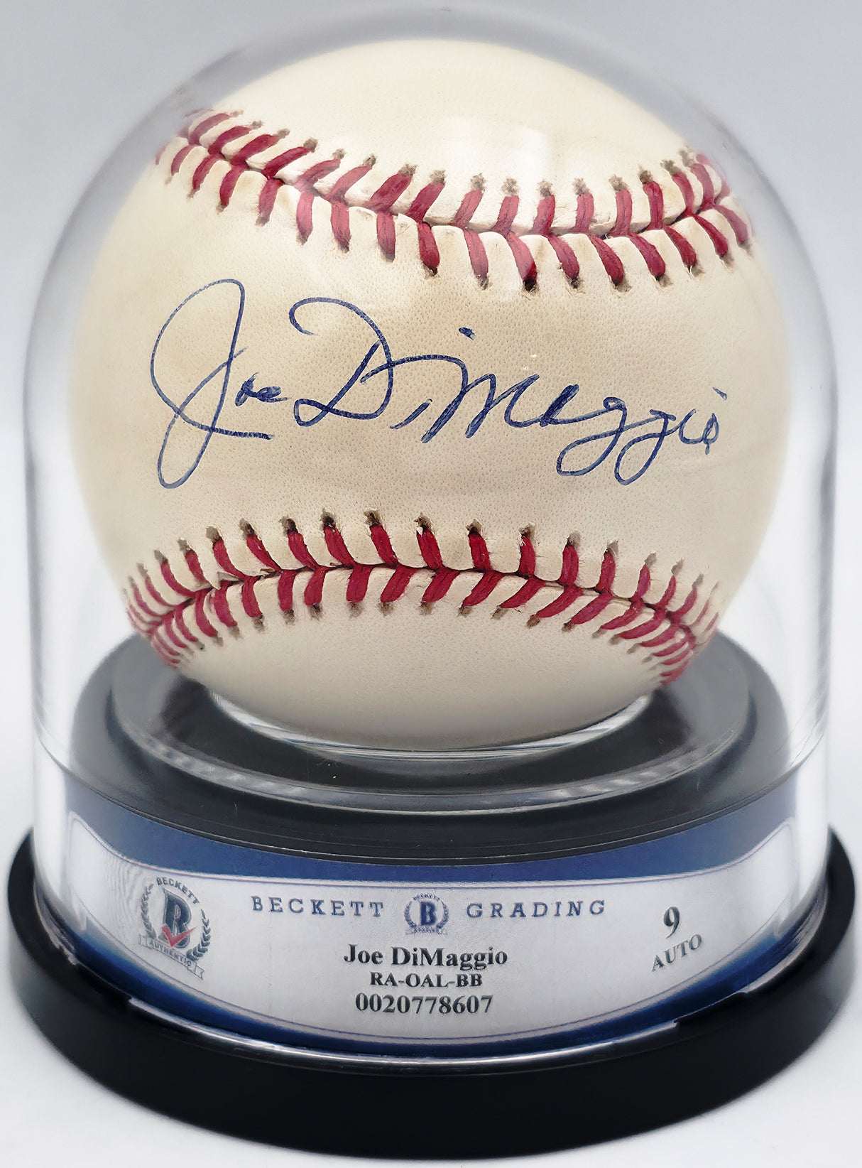 Joe Dimaggio Autographed Official AL Baseball New York Yankees Auto Grade Mint 9 Beckett BAS #20778607