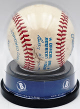 Joe Dimaggio Autographed Official AL Baseball New York Yankees Auto Grade Near Mint/Mint 8 (Damaged) Beckett BAS #20779708