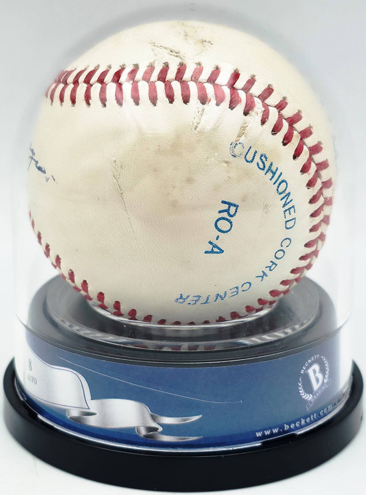 Joe Dimaggio Autographed Official AL Baseball New York Yankees Auto Grade Near Mint/Mint 8 (Damaged) Beckett BAS #20779708