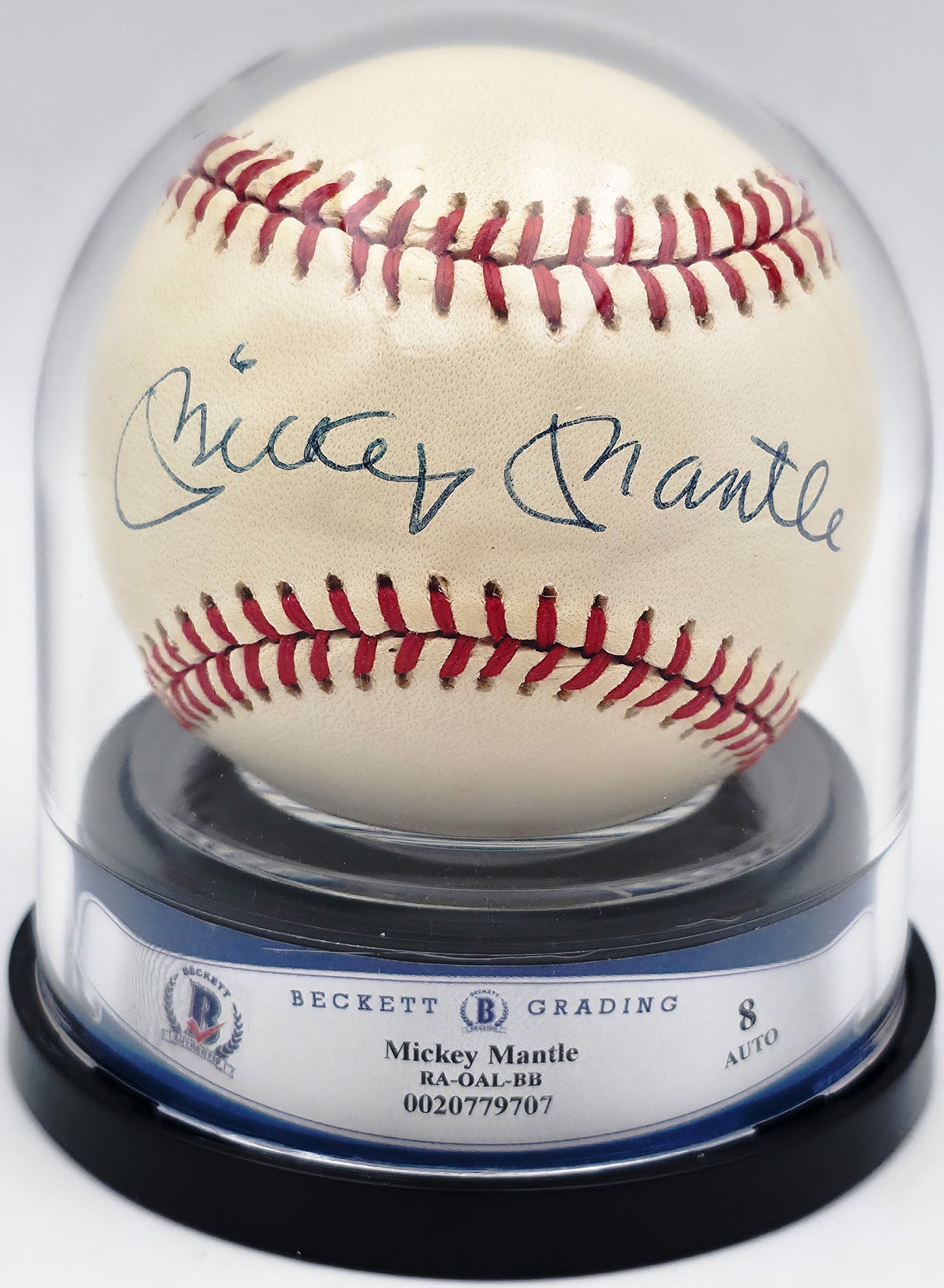 Mickey Mantle Autographed Official AL Baseball New York Yankees Auto Grade Near Mint/Mint 8 Beckett BAS #20779707