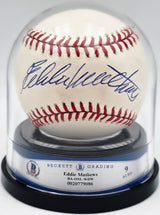 Eddie Mathews Autographed Official NL Baseball Milwaukee Braves Auto Grade Mint 9 Beckett BAS #20779086