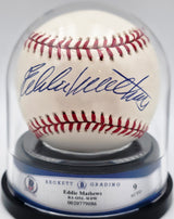 Eddie Mathews Autographed Official NL Baseball Milwaukee Braves Auto Grade Mint 9 Beckett BAS #20779086