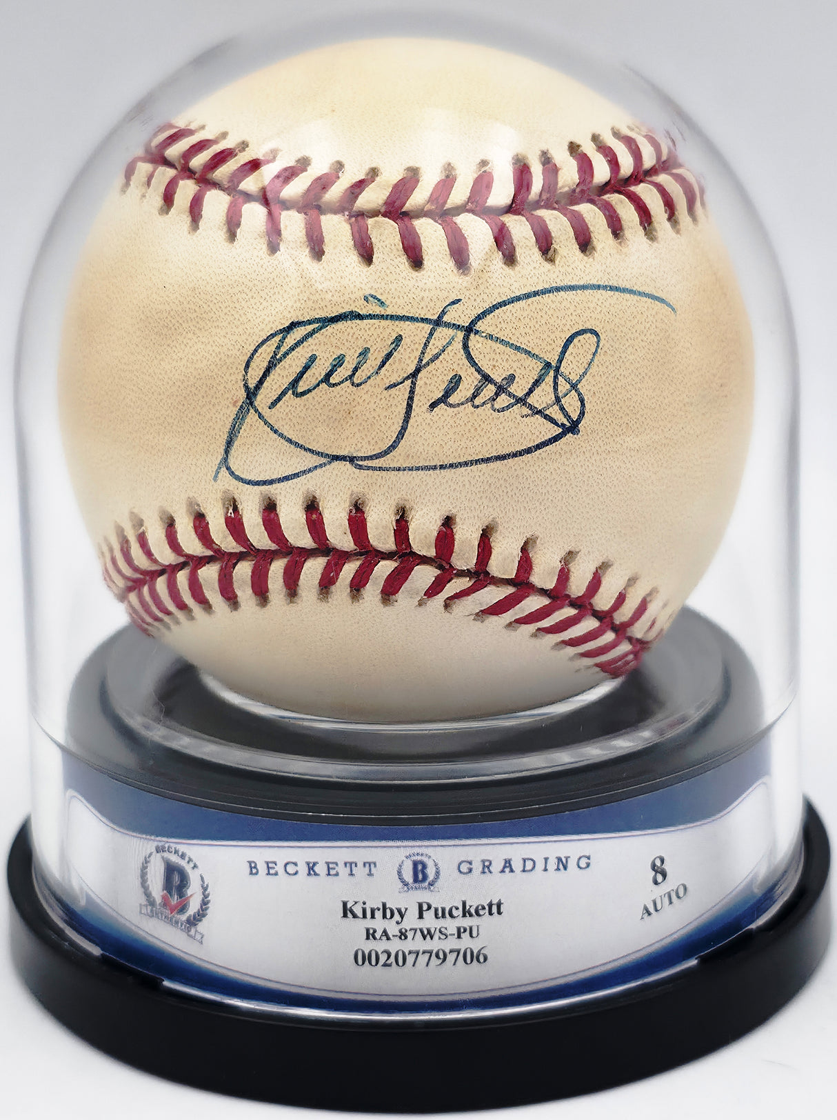 Kirby Puckett Autographed Official 1987 World Series Logo Baseball Minnesota Twins Auto Grade Near Mint/Mint 8 Beckett BAS #20779706