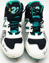 Robinson Cano Autographed Game Used White & Teal New Balance Cleats (Dual Signed) Seattle Mariners Size 13 PSA/DNA #7A96575 & 7A96576