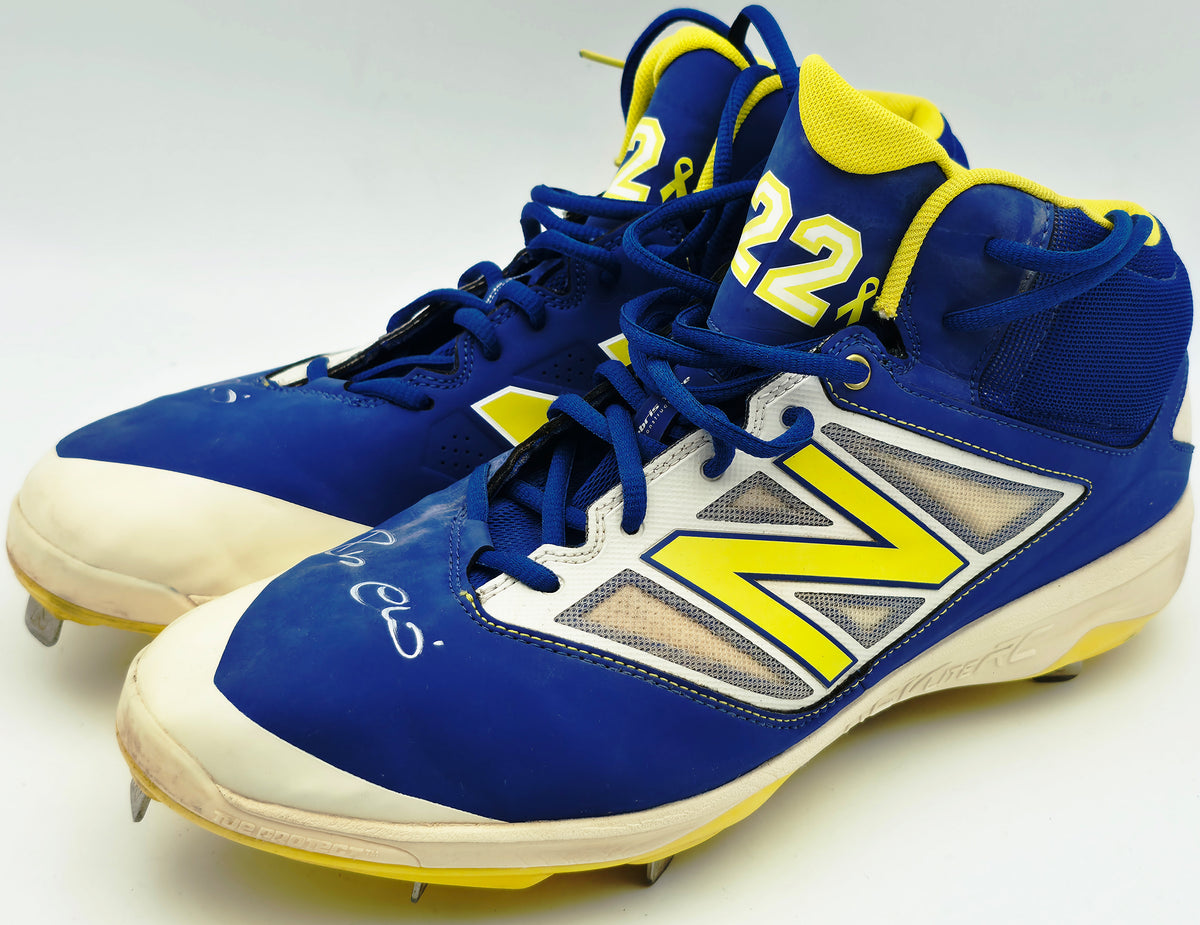 Robinson Cano Autographed Game Used Blue & Yellow New Balance Cleats (Dual Signed) Seattle Mariners Size 13 PSA/DNA #7A96585 & 7A96586