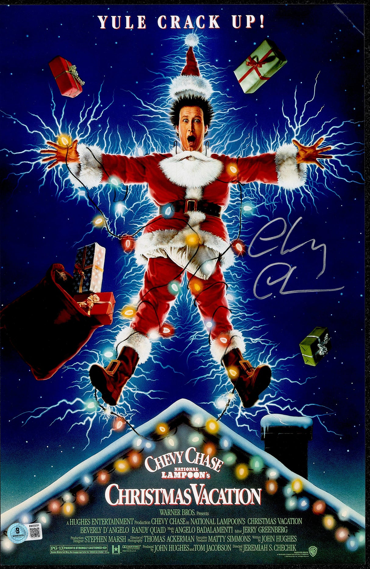 Chevy Chase Autographed 11x17 Christmas Vacation Movie Poster Clark Griswold Beckett BAS QR #BW23231