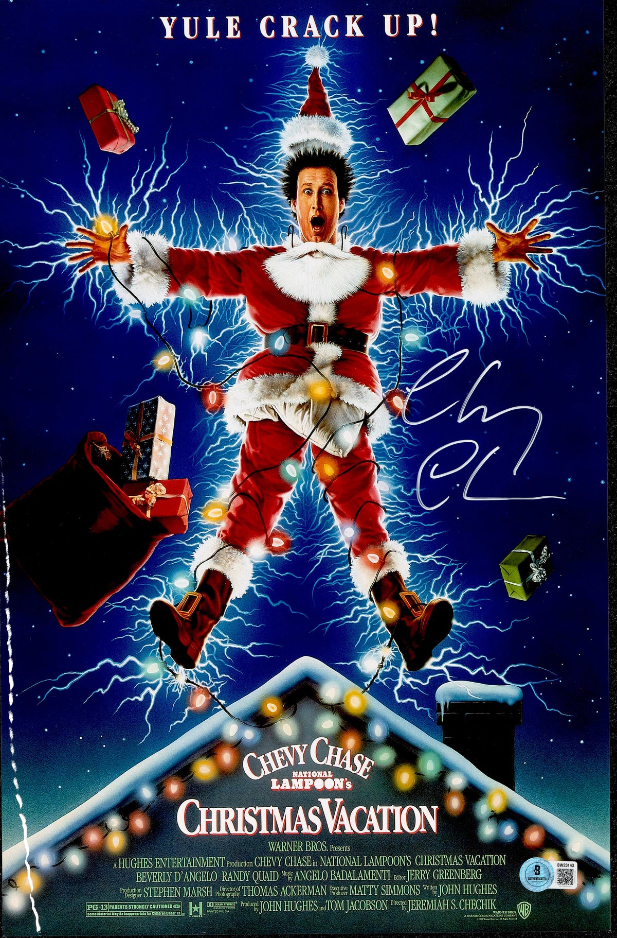 Chevy Chase Autographed 11x17 Christmas Vacation Movie Poster Clark Griswold Beckett BAS QR #BW23143