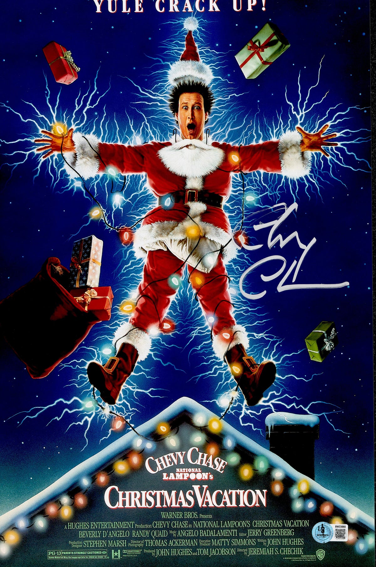 Chevy Chase Autographed 11x17 Christmas Vacation Movie Poster Clark Griswold Beckett BAS QR #BW23068
