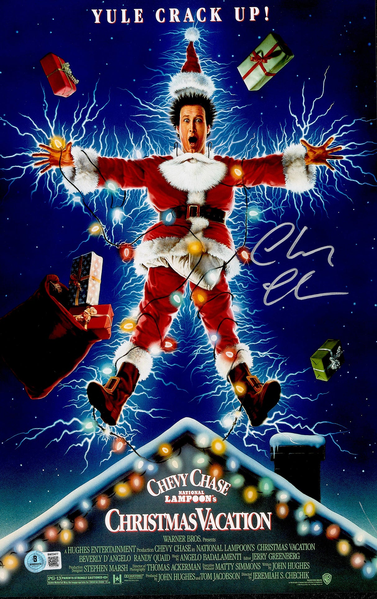 Chevy Chase Autographed 11x17 Christmas Vacation Movie Poster Clark Griswold Beckett BAS QR #BW23477