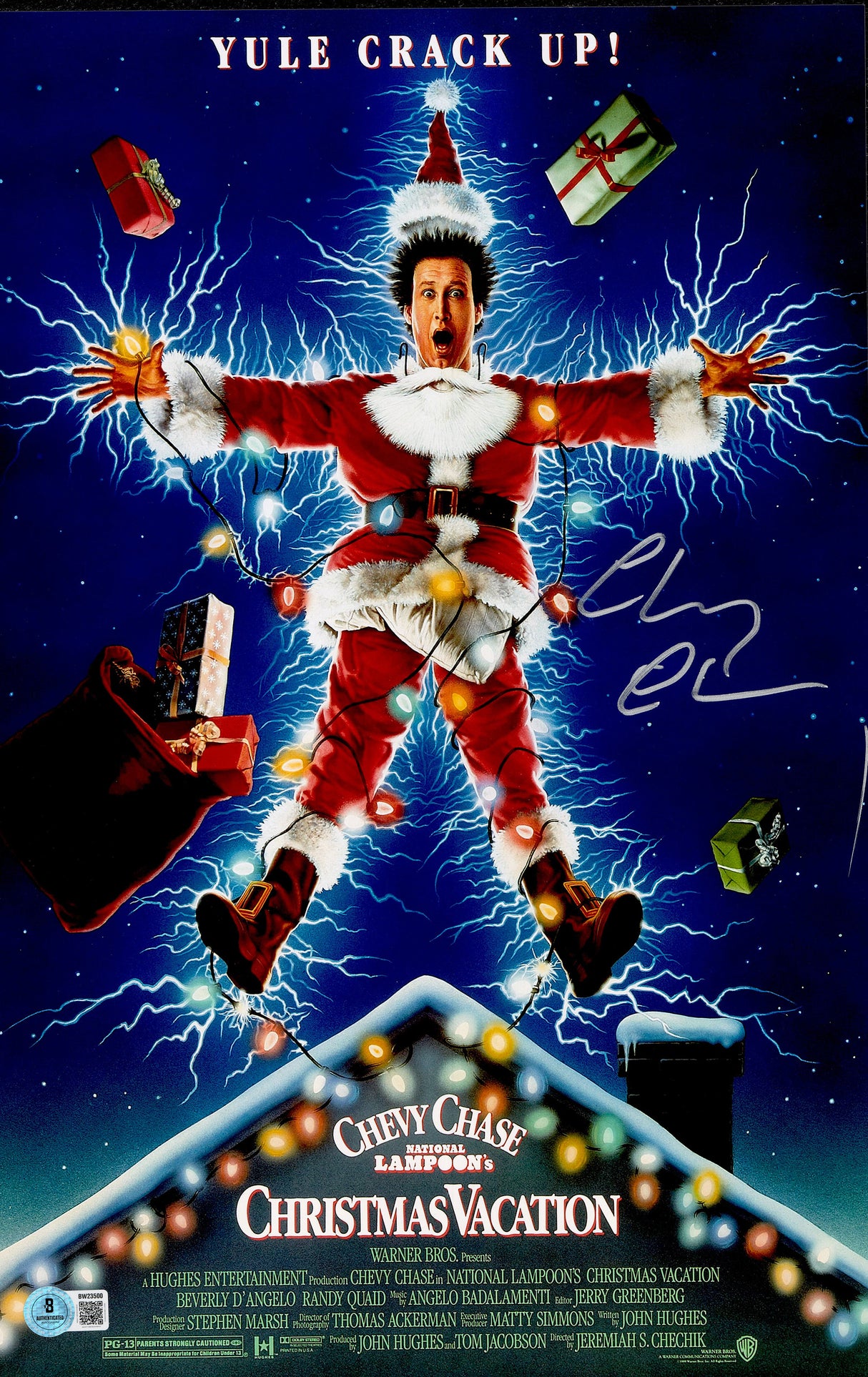 Chevy Chase Autographed 11x17 Christmas Vacation Movie Poster Clark Griswold Beckett BAS QR #BW23500