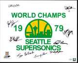 1978-79 NBA Champions Seattle Supersonics Multi Signed Autographed 16x20 Photo With 9 Signatures Including Fred Brown & Lenny Wilkens (Smudged) MCS Holo #70135