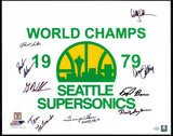 1978-79 NBA Champions Seattle Supersonics Multi Signed Autographed 16x20 Photo With 9 Signatures Including Fred Brown & Lenny Wilkens (Smudged) MCS Holo #70117