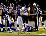Brian Urlacher Autographed 16x20 Photo Chicago Bears "Sorry Brett! HOF 18" (Smudged) Beckett BAS Witness #4W450101