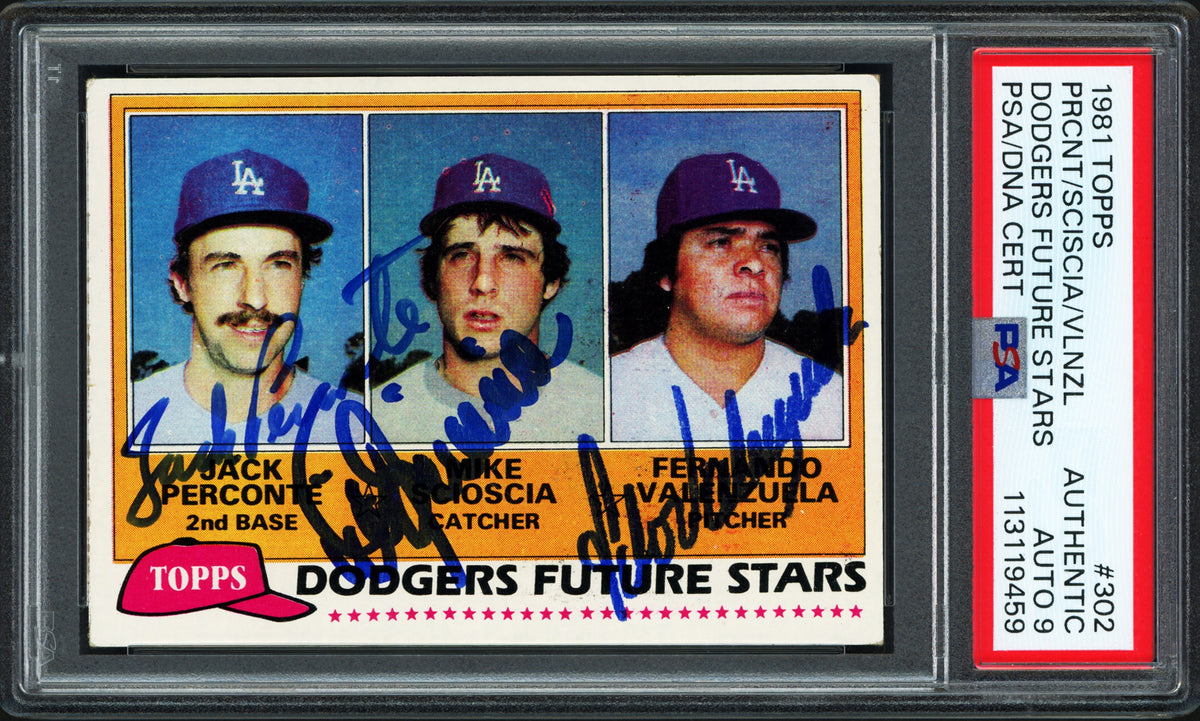 Fernando Valenzuela & Others Autographed 1981 Topps Rookie Card #302 Los Angeles Dodgers Auto Grade Mint 9 PSA/DNA #113119459