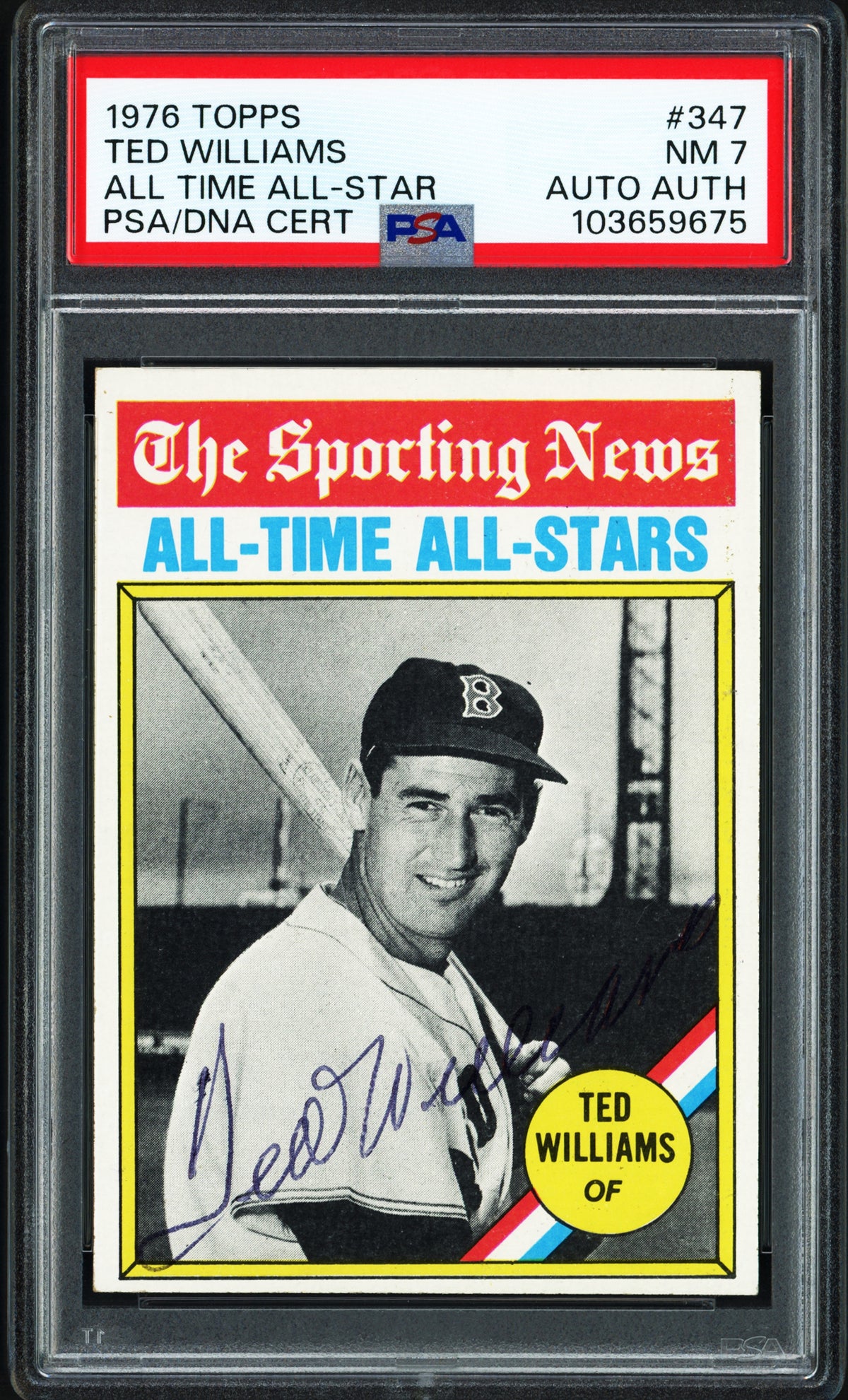 Ted Williams Autographed 1976 Topps Card #347 Boston Red Sox PSA 7 PSA/DNA #103659675