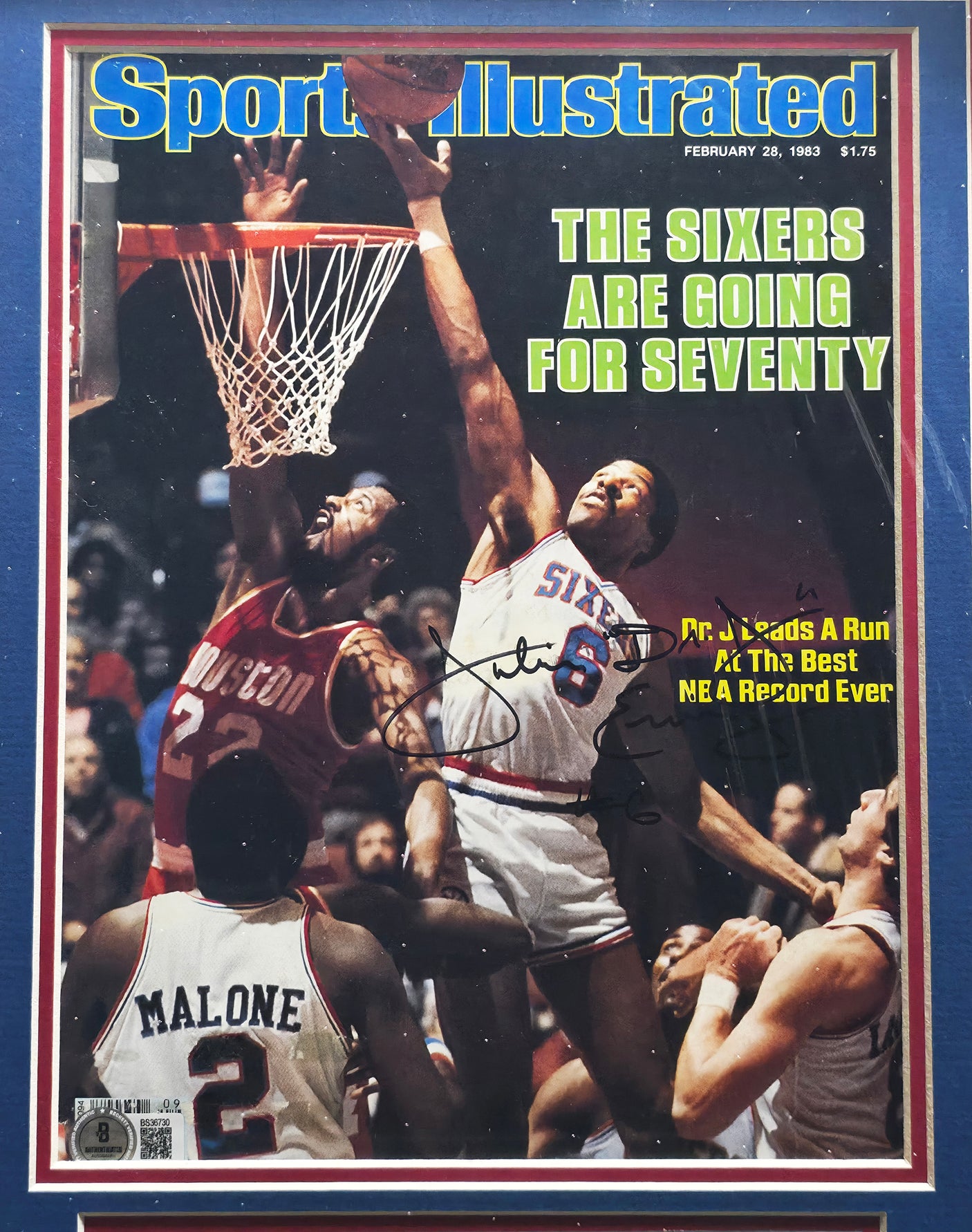 Julius "Dr. J" Erving Autographed Framed 8x10 Sports Illustrated Cover Philadelphia 76ers Beckett BAS QR #BS36730