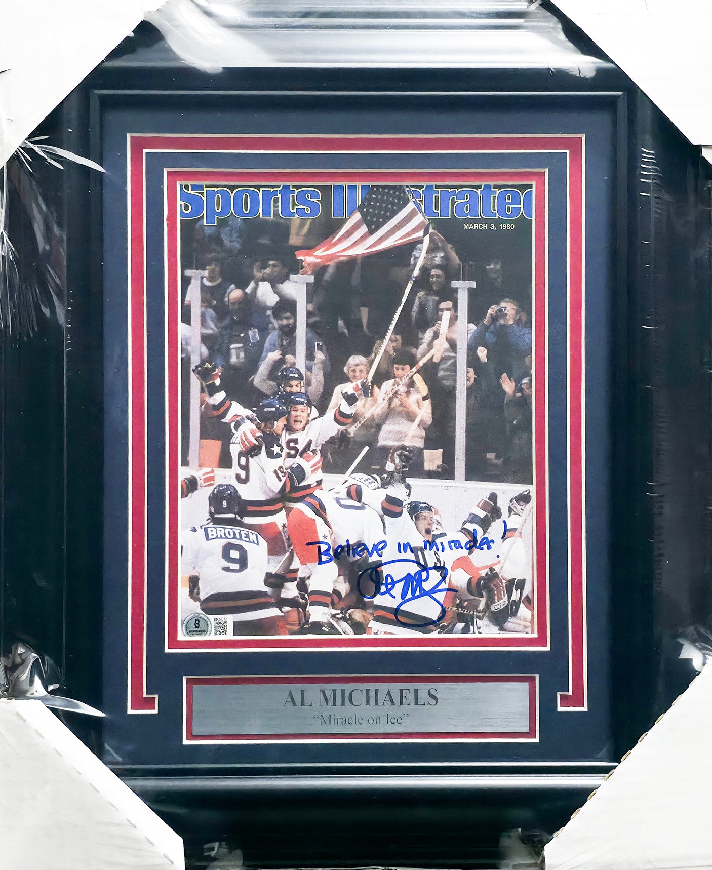 Al Michaels Autographed Framed 1980 Team USA Miracle on Ice 8x10 Photo Beckett BAS QR #BN26313