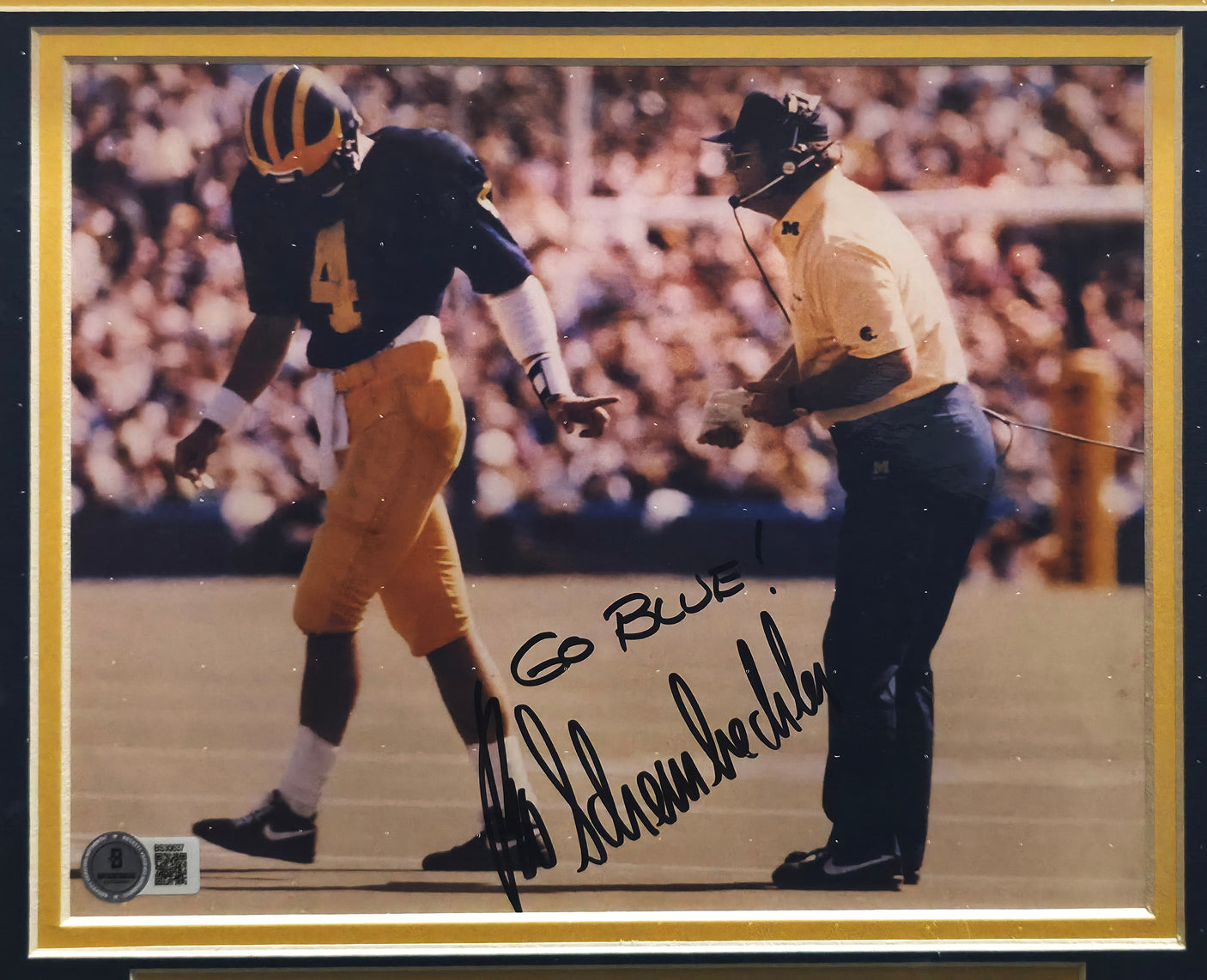 Bo Schembechler Autographed Framed 8x10 Photo Michigan Wolverines "Go Blue!" Beckett BAS QR #BS30637