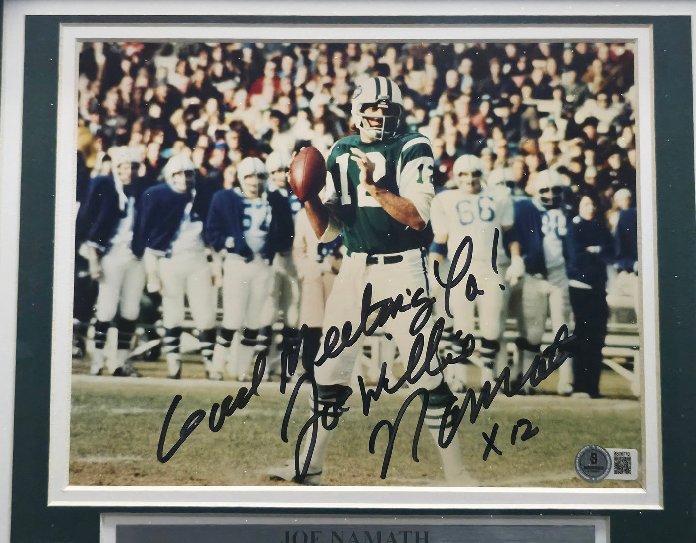 Joe Namath Autographed Framed 8x10 Photo New York Jets "Good Meeting Ya!" Beckett BAS QR #BS36710