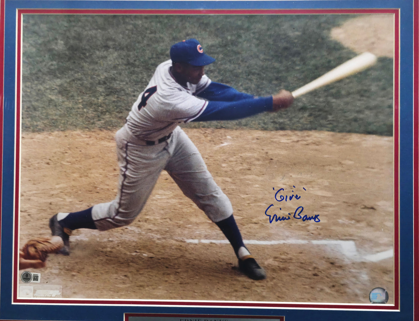 Ernie Banks Autographed Framed 16x20 Photo Chicago Cubs "Give" (Removal) Beckett BAS QR #BS30407