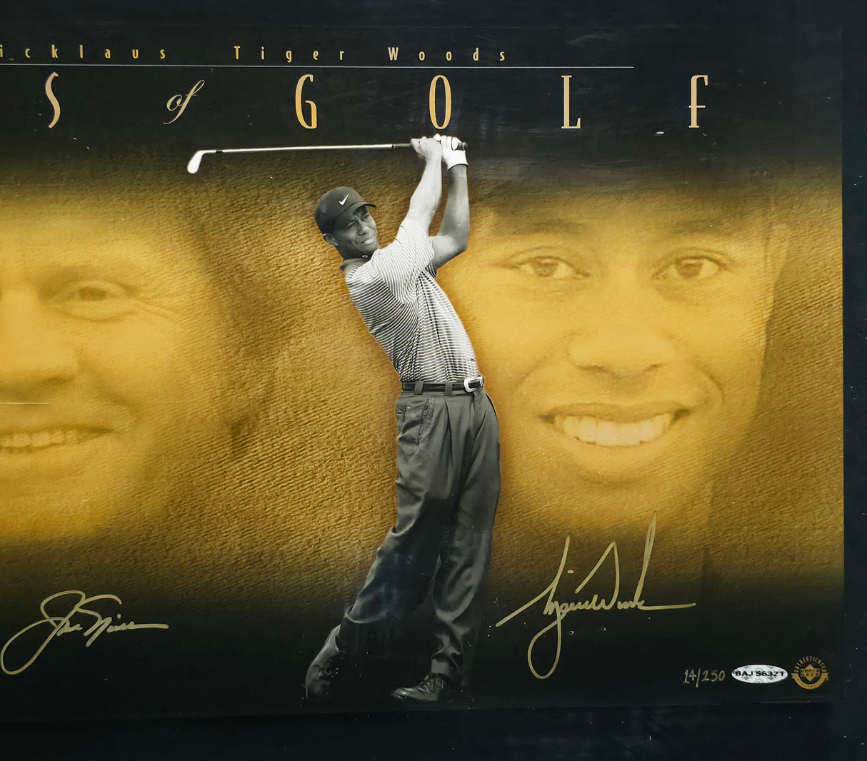 Tiger Woods, Jack Nicklaus & Arnold Palmer Autographed Framed 'Legends of Golf' 12x30 Photo Beckett BAS, PSA/DNA & UDA Holo #BAJ56321