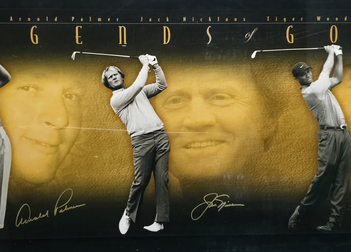 Tiger Woods, Jack Nicklaus & Arnold Palmer Autographed Framed 'Legends of Golf' 12x30 Photo Beckett BAS, PSA/DNA & UDA Holo #BAJ56321