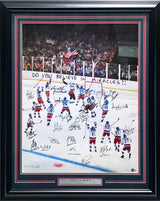 1980 Team USA Hockey Team Autographed Framed 22x30 Photo With 20 Signatures Including Herb Brooks #1/10 Beckett BAS #AC40041